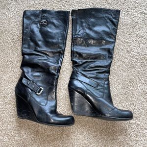 Guess black wedge tall boots